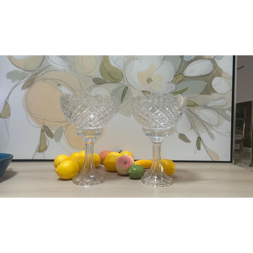 Pair of Fifth Avenue "Brussels" Cut Glass Pedestal Compote / Trifle Bowls